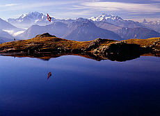 2001-212261-01 &copy; eStock Switzerland, Valais, Riederalp, Blausee (blue lake) towards Monte Rosa and Matterhorn.
